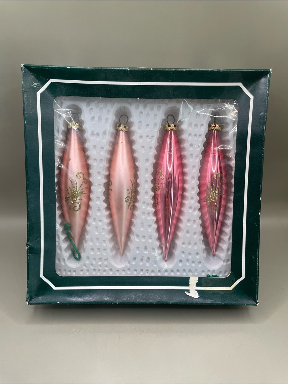 Vintage READ Glas-Baumschmuck Christmas Ornaments Pink West Germany Set Of 4 Box
